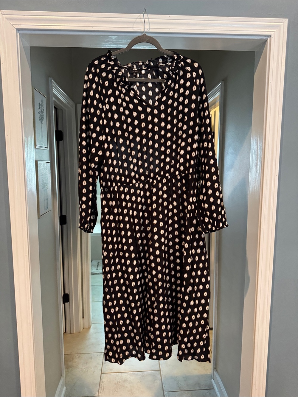 Talbots Black Long Sleeve Dress with White Teardrop Print